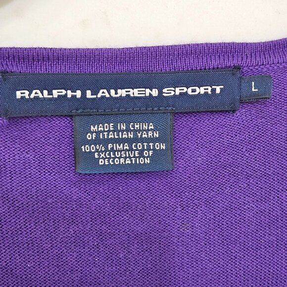 Ralph Lauren Sport Purple Sweater Large Embroidered Logo, Italian Pima Cotton - Picture 7 of 10
